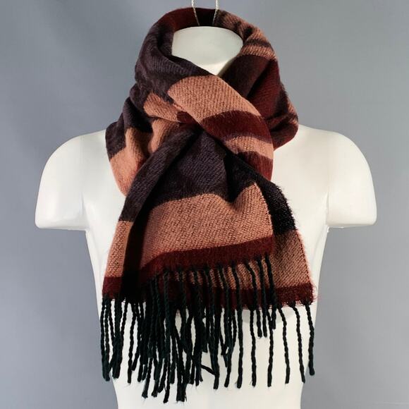 FENDI Red Pink Stripe Acrylic Fringe Scarf Shawl - Picture 6 of 6